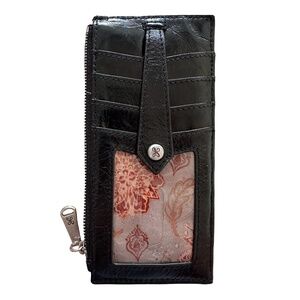 HOBO Linn Black Leather Credit Card Wallet 3”x 6 3/4” Slim Vertical Card Holder